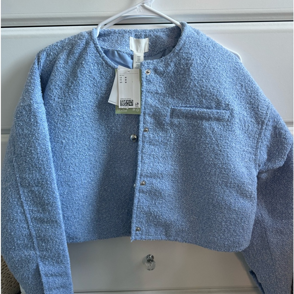 NEVER WORN h&m blue textured bomber jacket